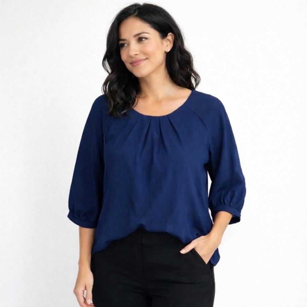 Amanda Uprichard Women's Navy Pullover Blouse with Keyhole Neckline Size Small